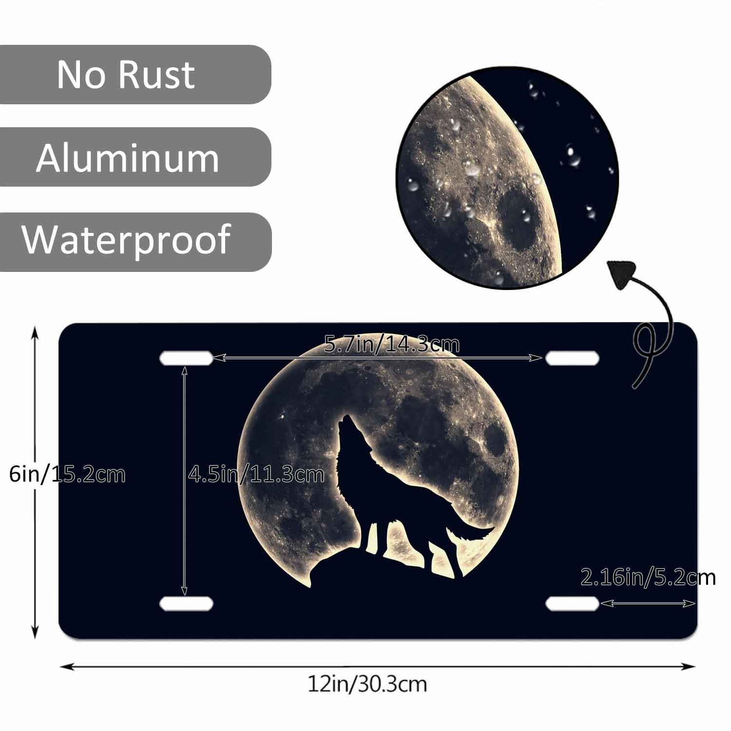 Beabes Night Wolf And Full Moon Front License Plate Cover,Dangerous Wild Animal Howling At The Night Sky Decorative License Plat