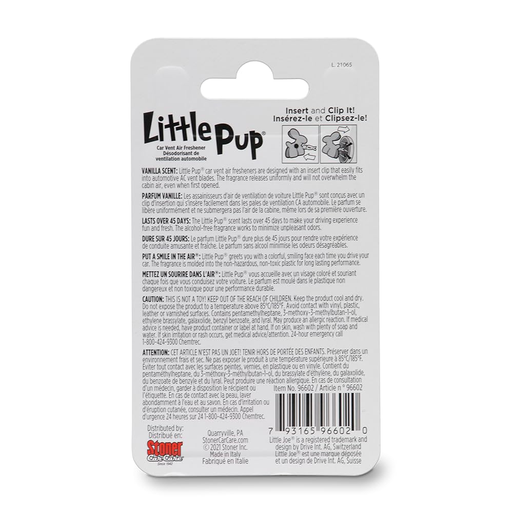 Little Pup 96602-6PK Vanilla Scent, Car Air Freshener, Clips to A/C Air Vent, Alcohol-Free Fragrance Oil, Non-Hazardous and Non-
