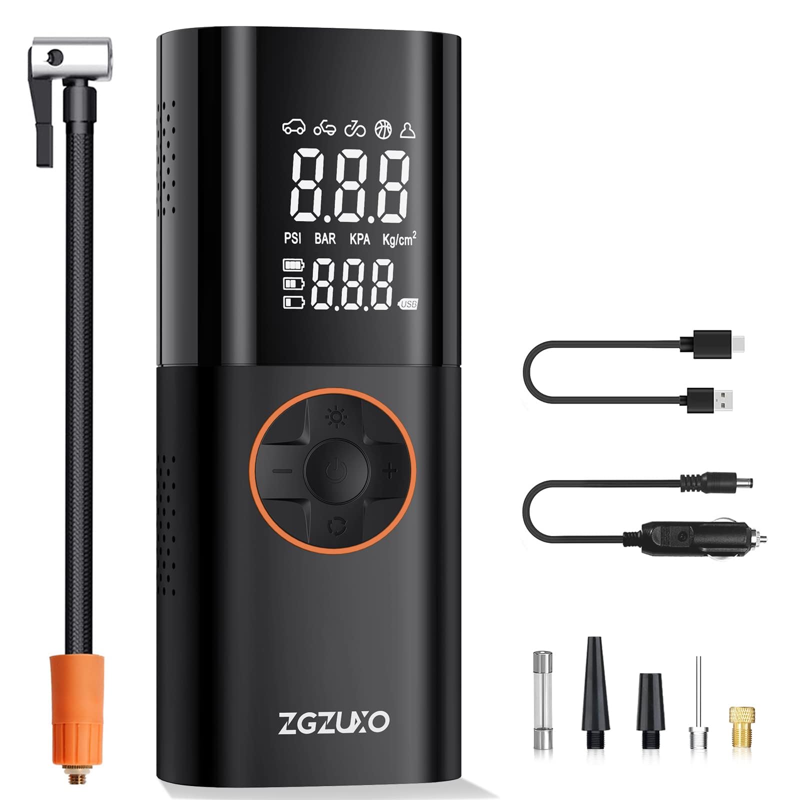 Zgzuxo Tire Inflator Portable Air Compressor For Car, 2X Fast Cordless Bike Tire Pump Battery & 12V Dc Dual Power Motorcycle Air