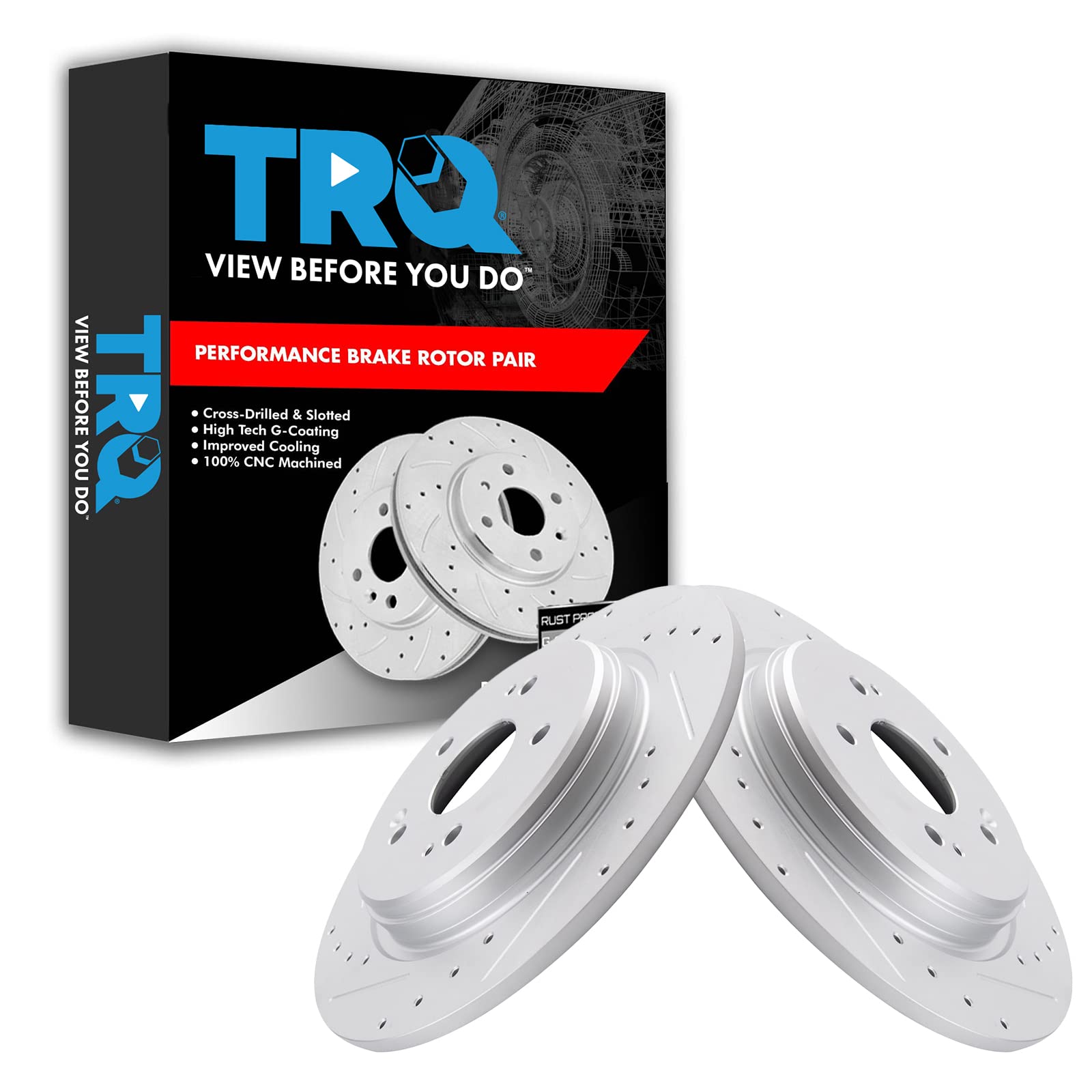 Trq Rear Performance Brake Rotors Set Premium G-Coated Cross Drilled & Slotted Compatible With 2015-2020 Acura Tlx 2017-2022 Hon