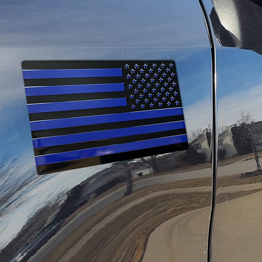 Pincuttee 2PC 3D Metal USA Flag Emblem and Sticker, American Flag Car Decal, 3D Metal Emblem, Car Bumper Sticker Accessory (Blue