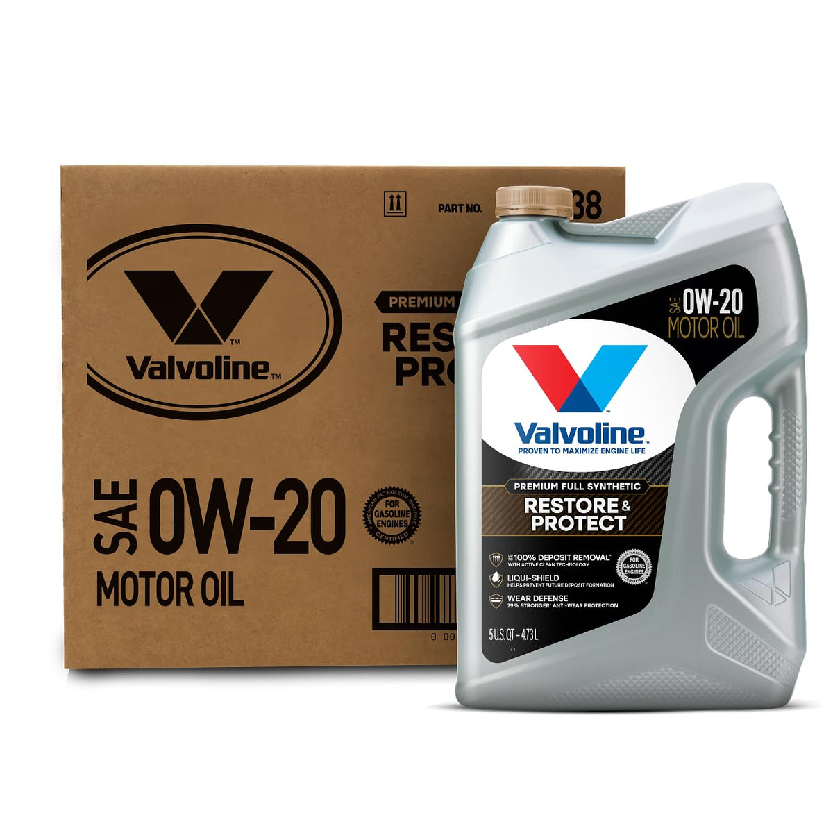 Valvoline Restore & Protect Full Synthetic 0W-20 Motor Oil 5 Qt, Case Of 3