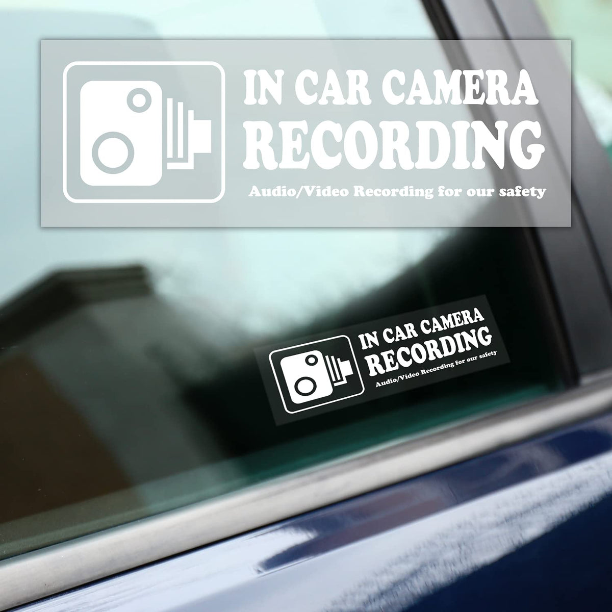 None Brand 4 Pcs Waterproof Vinyl Camera Recording Window Stickers, White 2 X 6 Inch, For Rideshare, Van, Truck, Taxi, Maxi Cab,