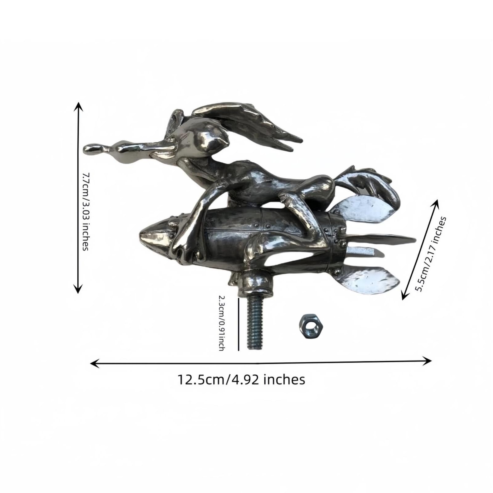 BEMKWG Coyote Trucks Hood Ornament - Vintage Metal Rocket Decoration, Silver, Model YQGZS-05, Ideal for Cars and Motorcycles