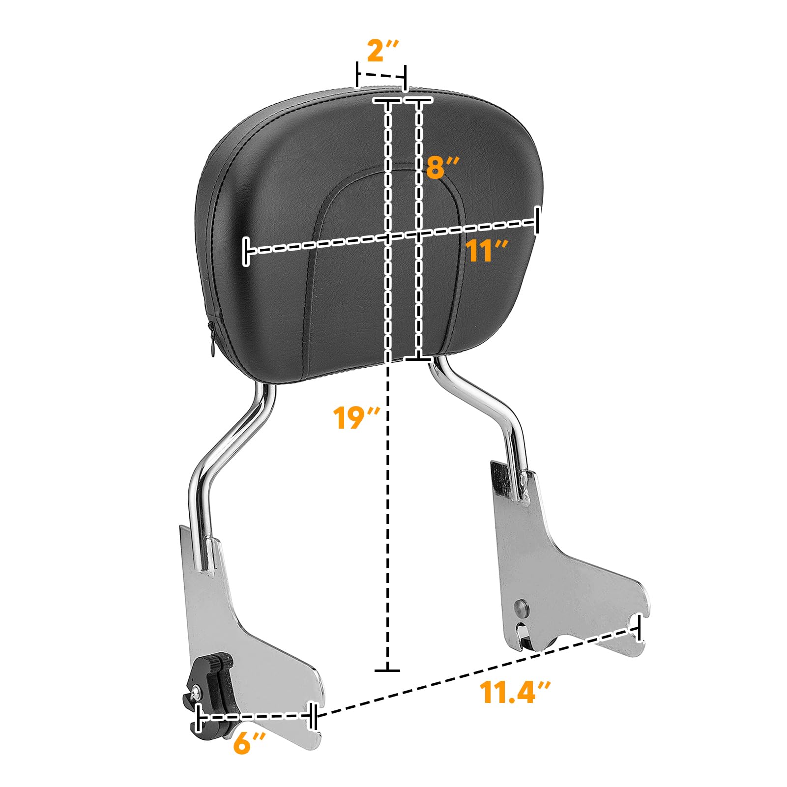 Asd Detachable Chrome Passenger Sissy Bar W/Backrest Pad & 4-Point Docking Hardware Kit Compatible With Harley Davidson 1997-200
