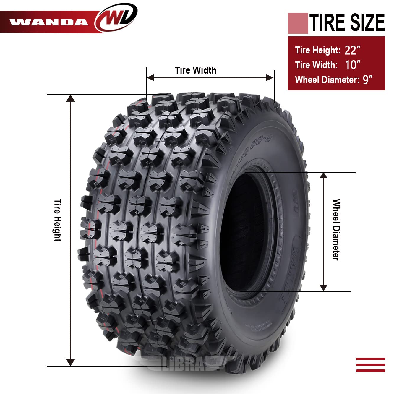 Wanda Set 2 Sport Atv Tires At 22X10-9 22X10X9 P357 Gncc (Grand National Cross Country) Race Tire 0.71'' Lugs 10263