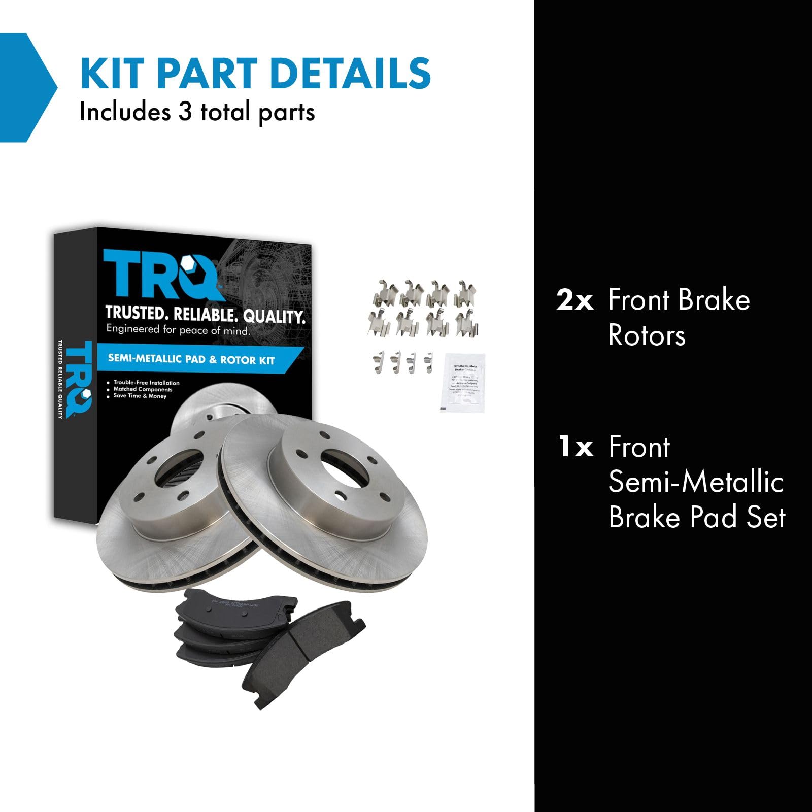 Trq Front Brake Pad & Rotor Kit Brake Pads Brake Rotor Semi-Metallic Compatible With 1999-2004 Jeep Grand Cherokee