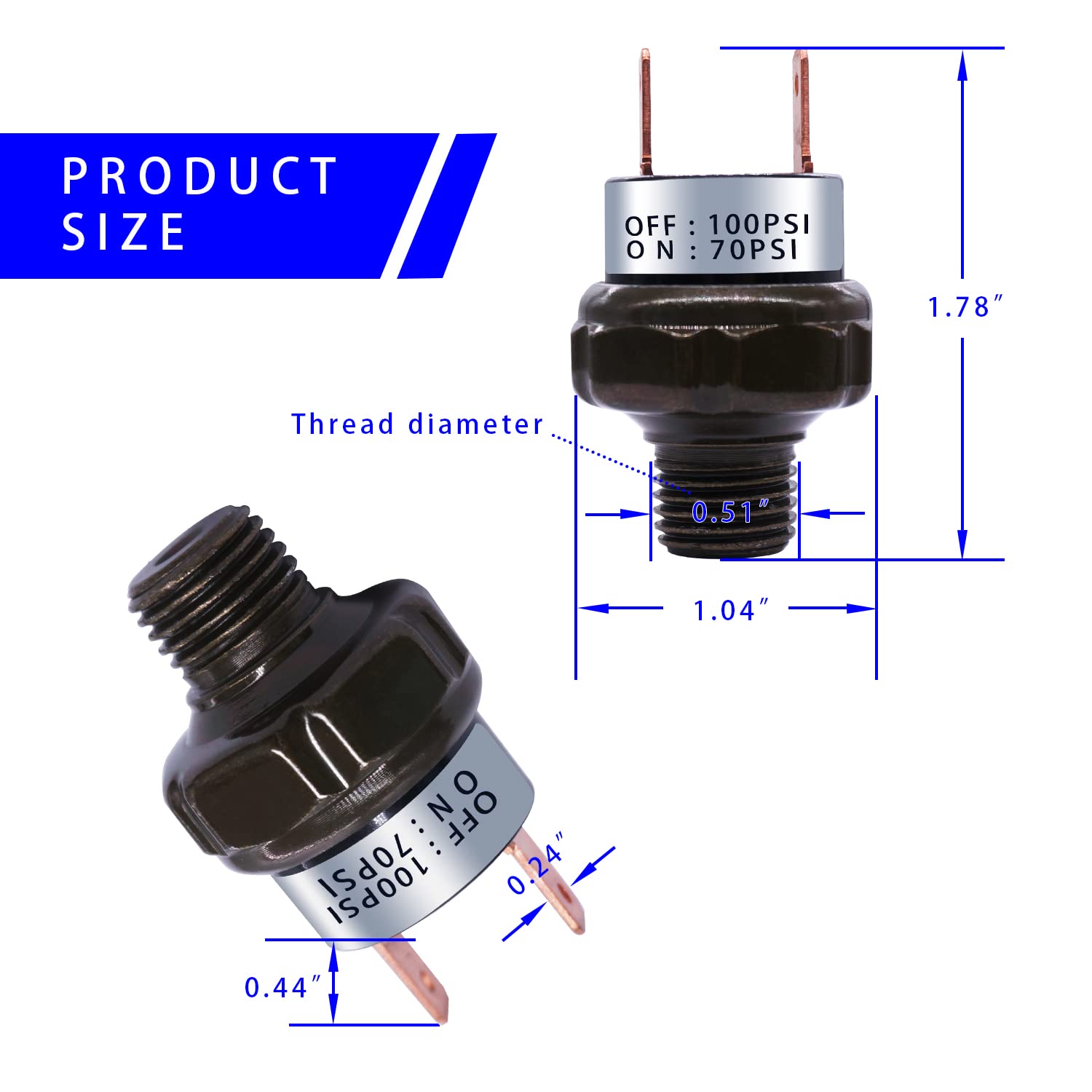 Mankk Air Pressure Switch 70-100 Psi Thread 1/4'' Npt 24V 12V Dc Air Compressor Pressure Switch For Air Horn Train 70-100-1/4''