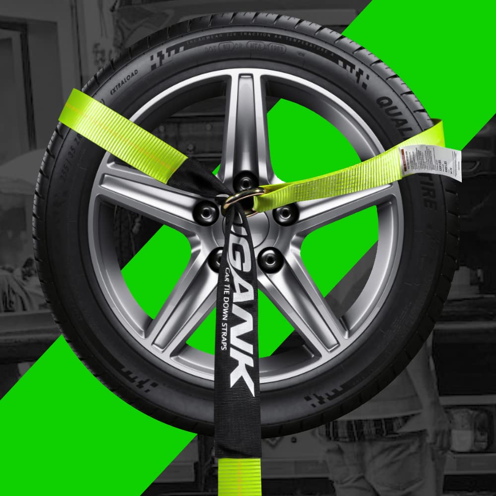 Digank Car Tie Down Straps - 4 Pack Adjustable 2"x96" Green, 3,300lb Load, High-Level Polyester, Model DK-CTDWFH-Y-G