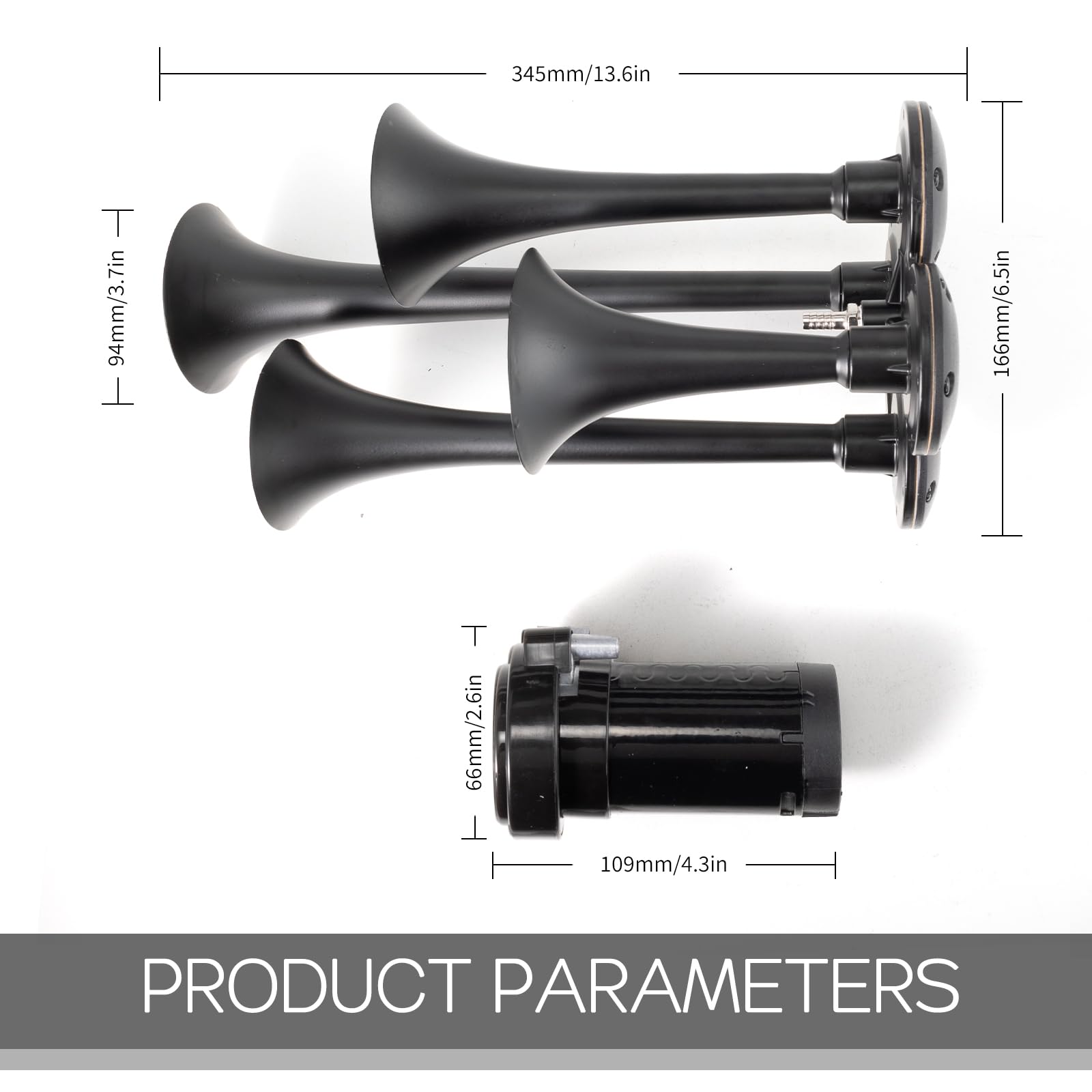 AOLIHAN 150dB Train Horns for Trucks 12V Truck Horn with Compressor Super Loud 4 Trumpet Air Horn for Car/Pickup/Van/SUV/Pickup