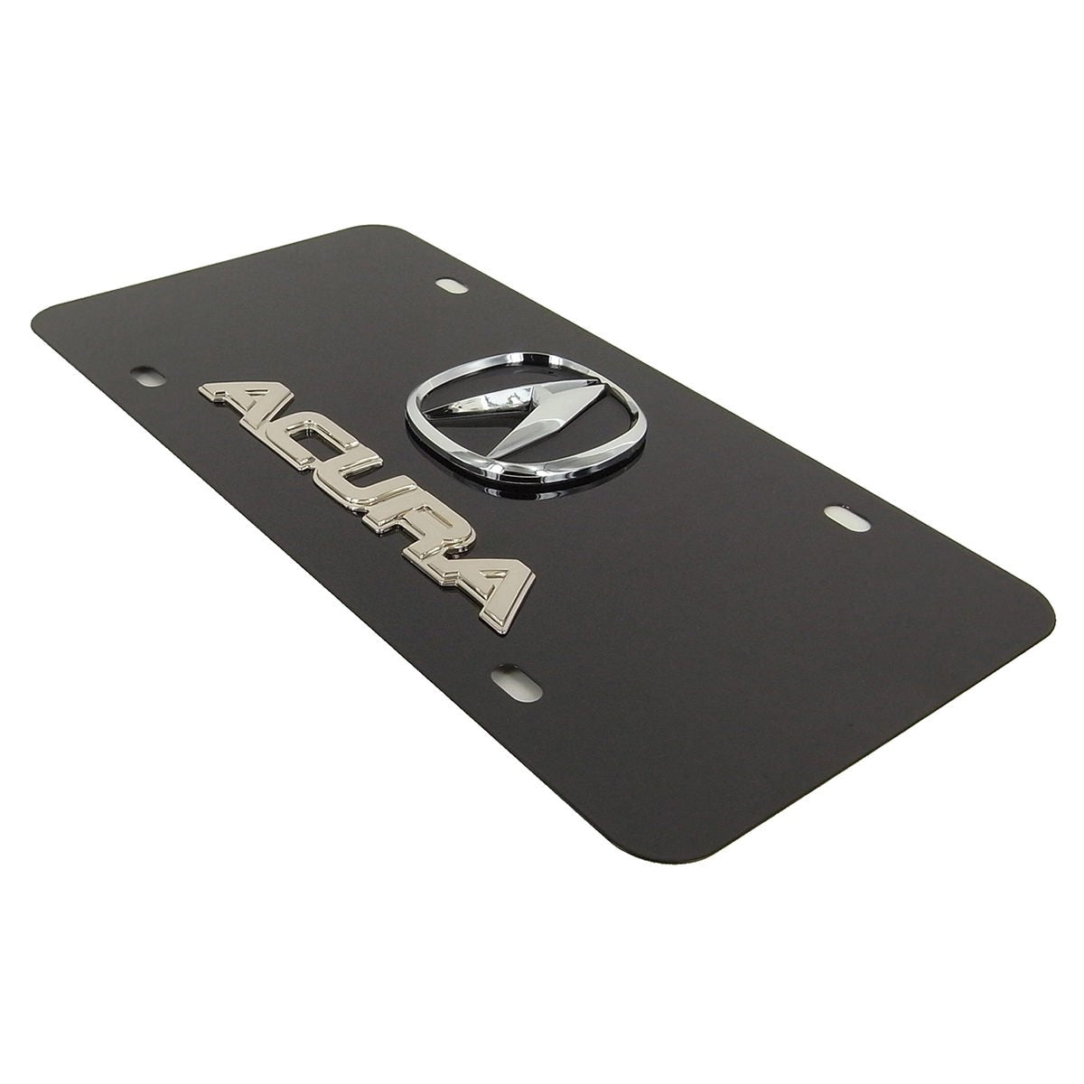 Acura Chrome Logo + Name On Black License Plate