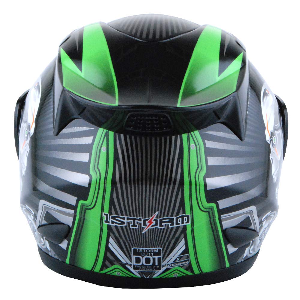 1Storm Motorcycle Bike Full FACE Helmet Mechanic Skull Green