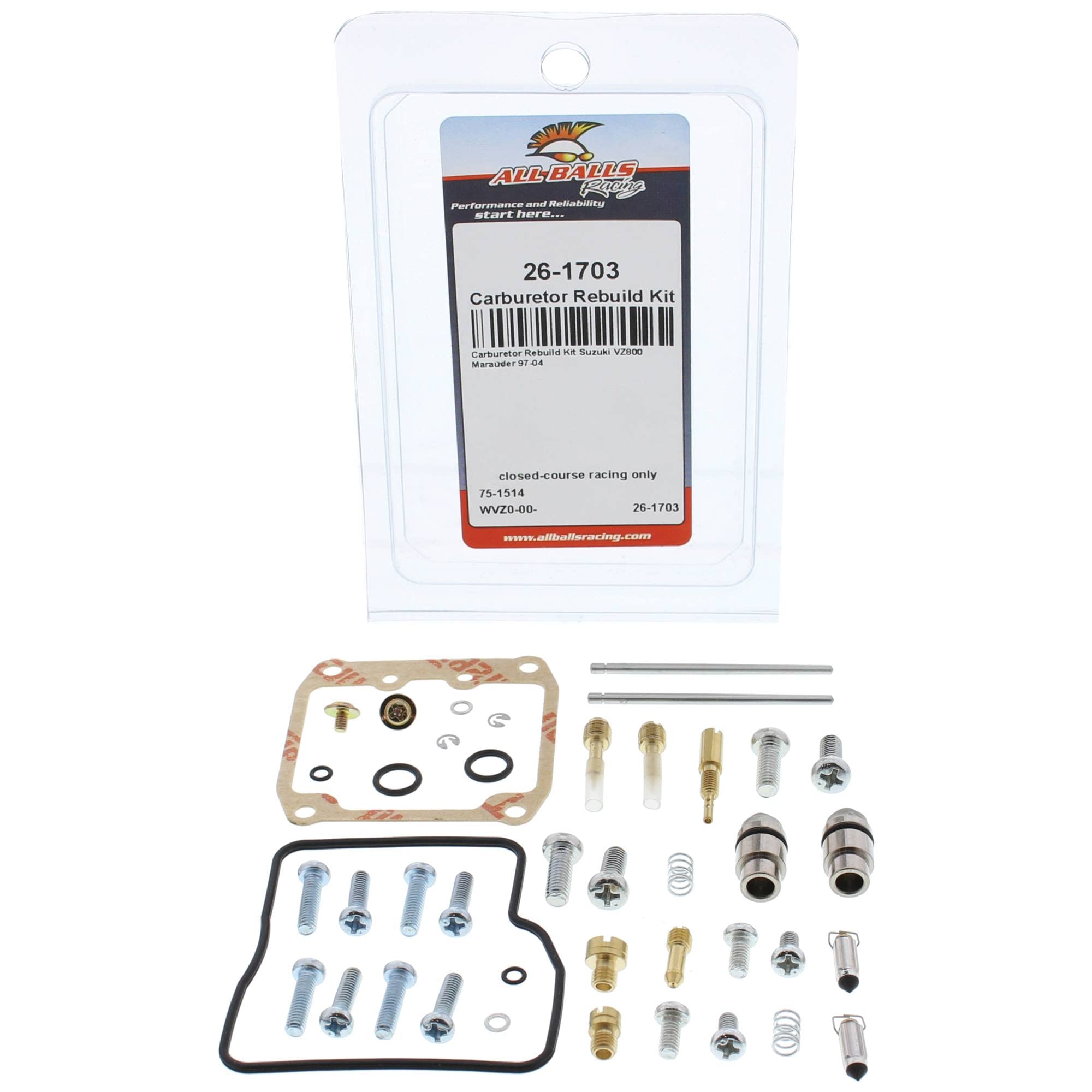 All Balls Racing Carburetor Rebuild Kit 26-1703 Compatible With/Replacement For Suzuki VZ800 Marauder 1997-2004