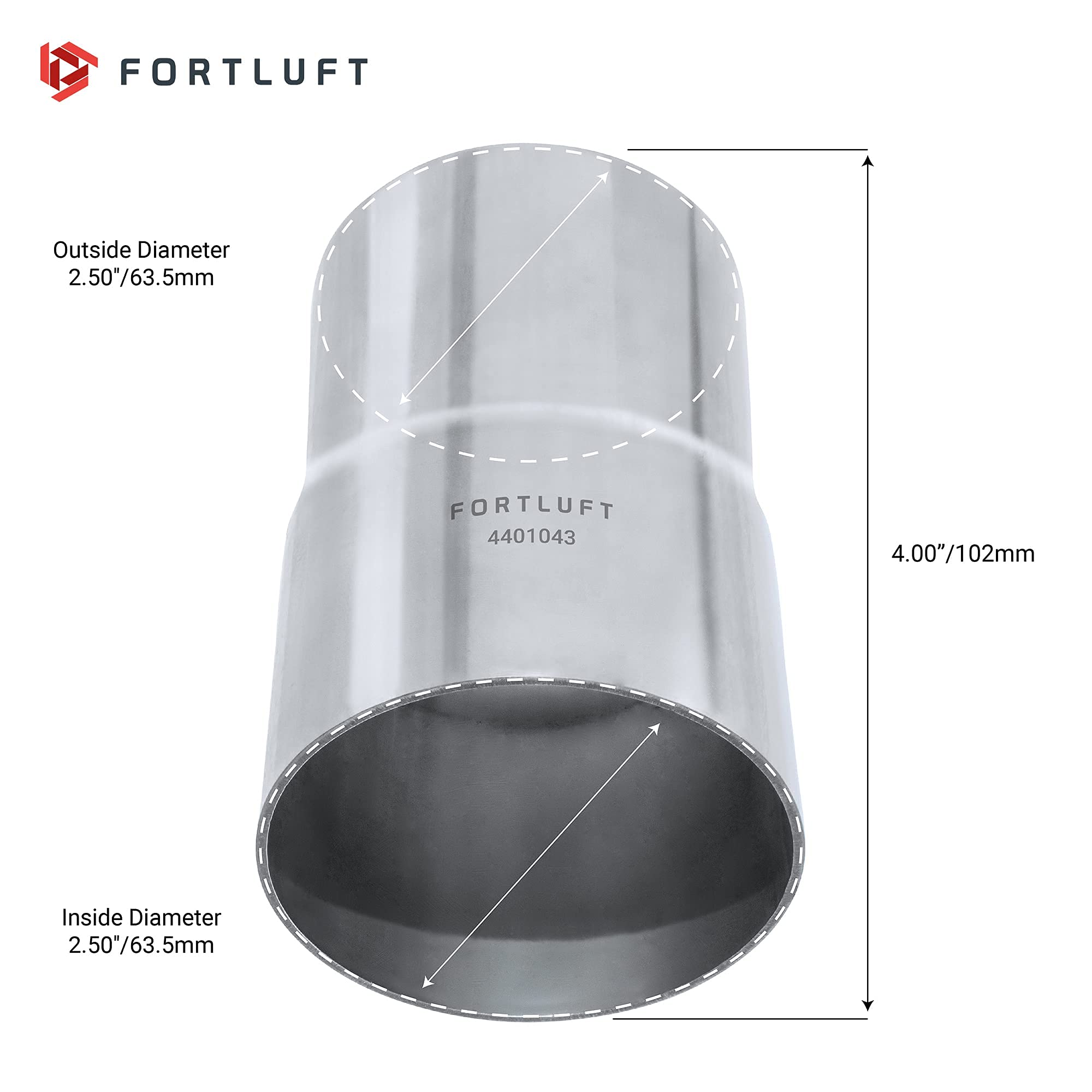 Fortluft Universal Mandrel Exhaust Bend Pipe & Elbow Stainless Steel (Extension Pipe, 2.50''/63.5Mm)