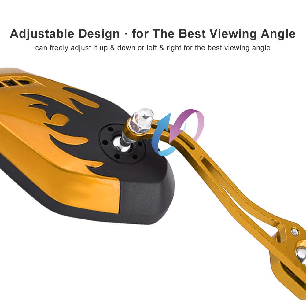 1 Pair Universal Motorcycle Rearview Side Mirrors, Keenso Adjustable Aluminum Handlebar Rear View Side Mirrors Flame Pattern Motorbike Scooter 10Mm 8Mm (Yellow)