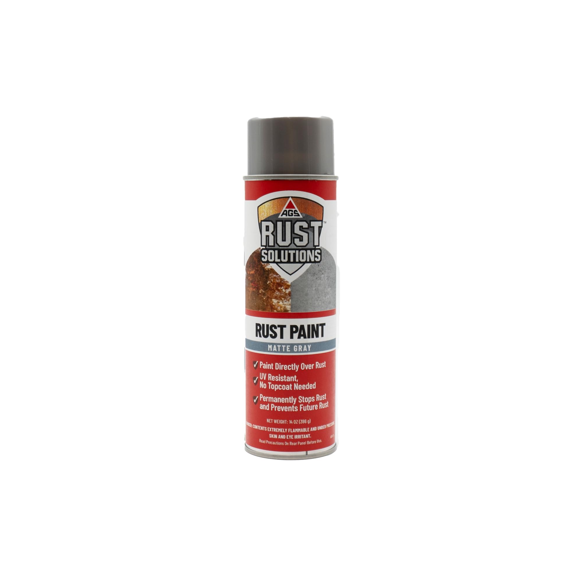 Ags Rust Solutions Rust Spray Paint, 14Oz, Durable Matte Grey Finish, Safe For All Surfaces, Eradicate Rust And Ensure Long-Last