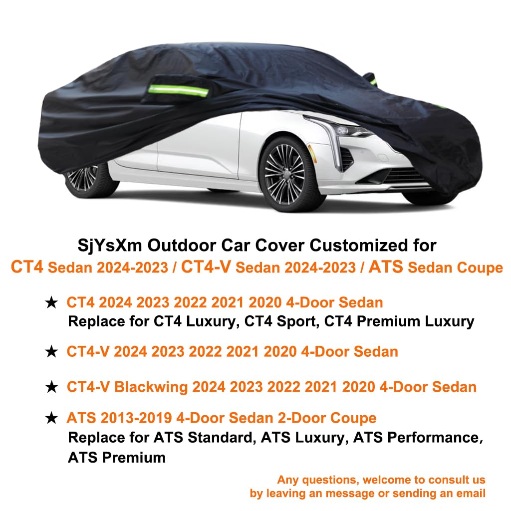 Sjysxm Custom Car Cover Compatible With Cadillac Ct4 2025-2020 4-Door Sedan, Waterproof All Weather Car Cover With Reflective St