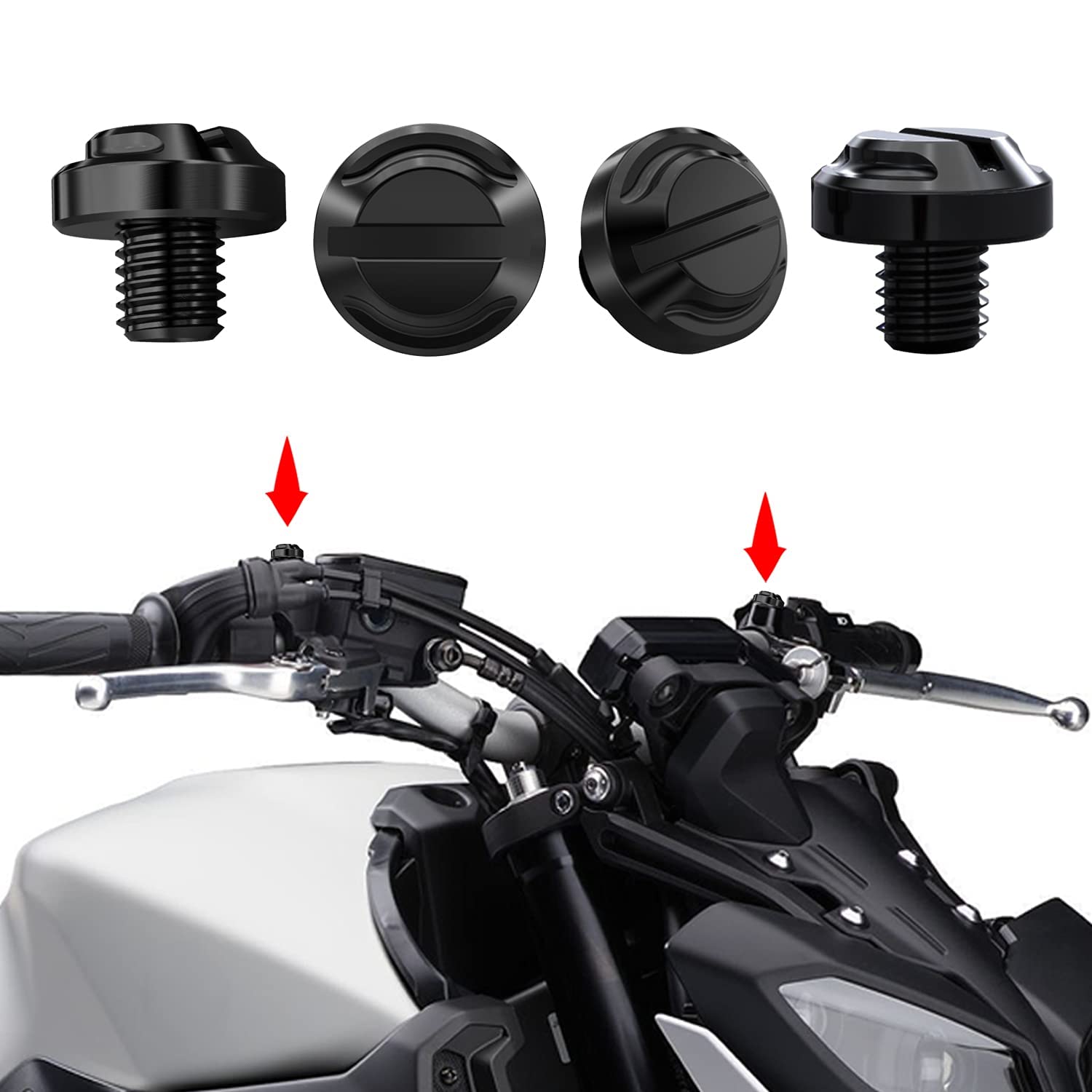AVERZELLA 4pcs Motorcycle Mirror Hole Plugs Screws Bolts 2 Regular+2 Reverse M10x1.25 (black, M10>2 regular + 2 reverse)