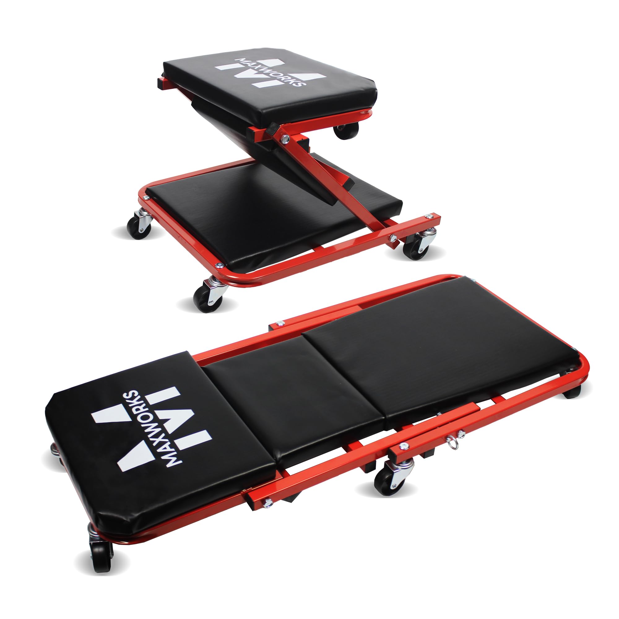 Maxworks 50873 2 In 1 Mechanic Creeper 36 Inch Z-Creeper Seat 300 Lbs Capacity Low Profile Creeper With 6 Pcs Casters For Garage