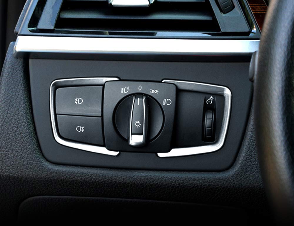 Ijdmtoy 2Pc Metallic Silver Light Switch Surrounding Decorative Trims Compatible With Bmw 2 3 4 Series X5 X6 (F22 F30 F31 F32 F3