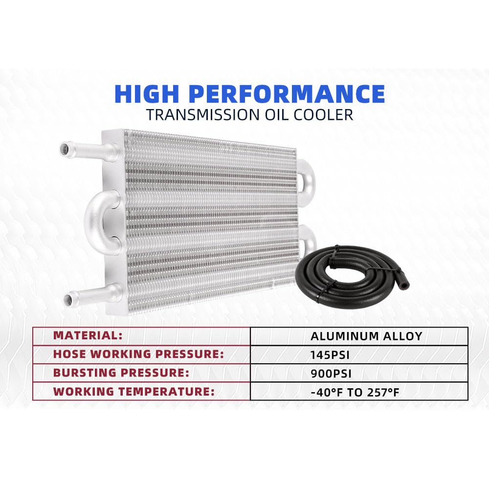 Bartoo Universal 5/16'' Transmission Oil Cooler Kit, Aluminium Alloy 4 Pass Tube And Fin Oil Cooler Kit(Sliver)
