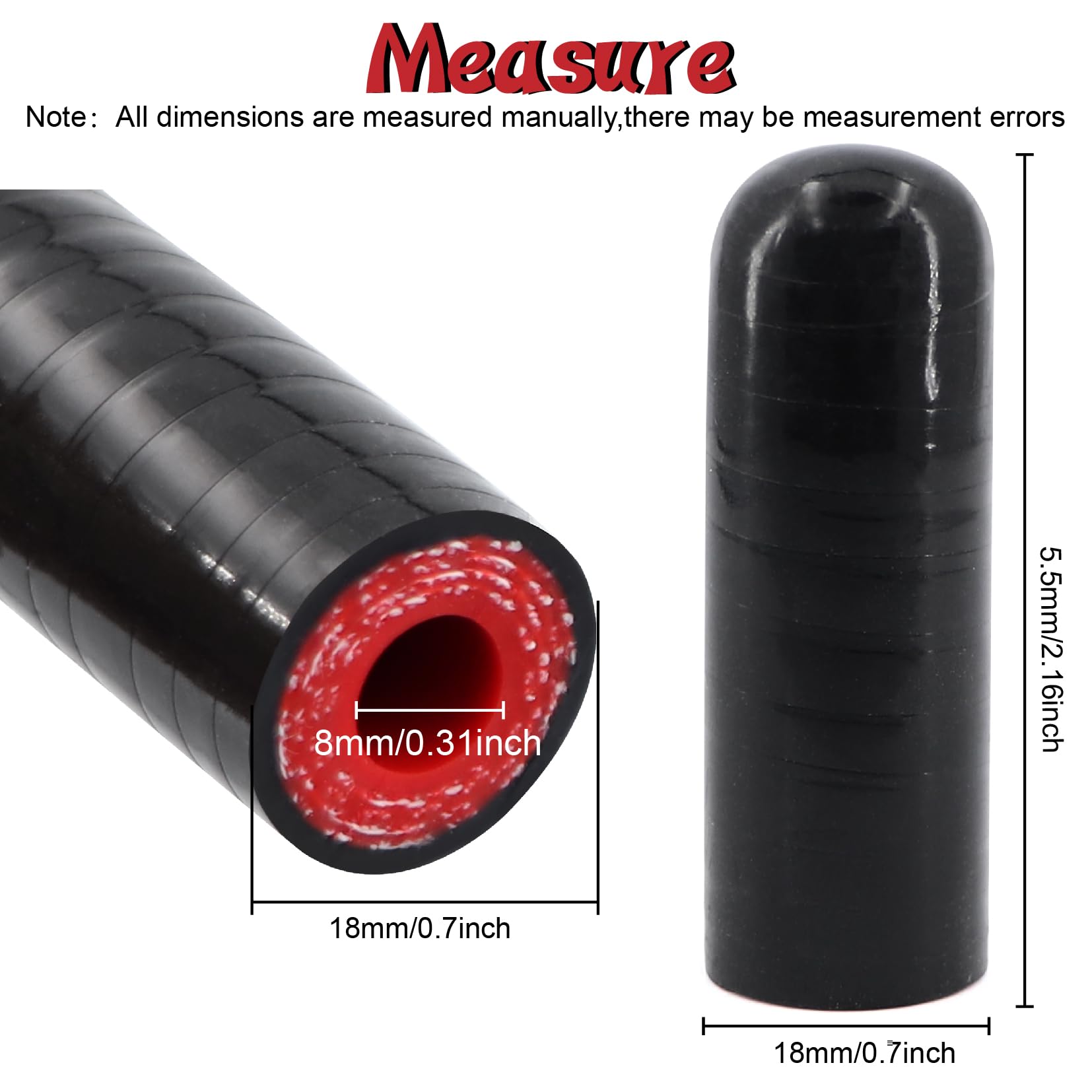 High Temperature 4-Ply Reinforced Silicone Hose Cap ID 5/16 Inch(8mm) Hose End Plug For Turbo Bypass Valve/Vacuum/Fix Leak/Throt