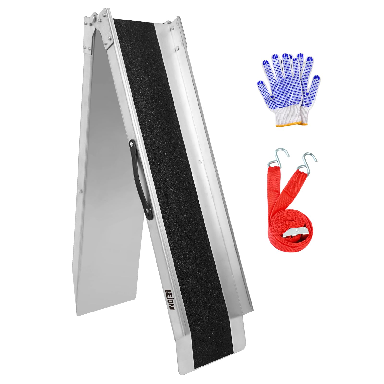 BEJONI 70.8'' L x 9'' W Folding Loading Ramp, 600 Lbs Capacity, Portable Mower Ramp with Handle, Tailgate Ramp with Non-Skid Sur