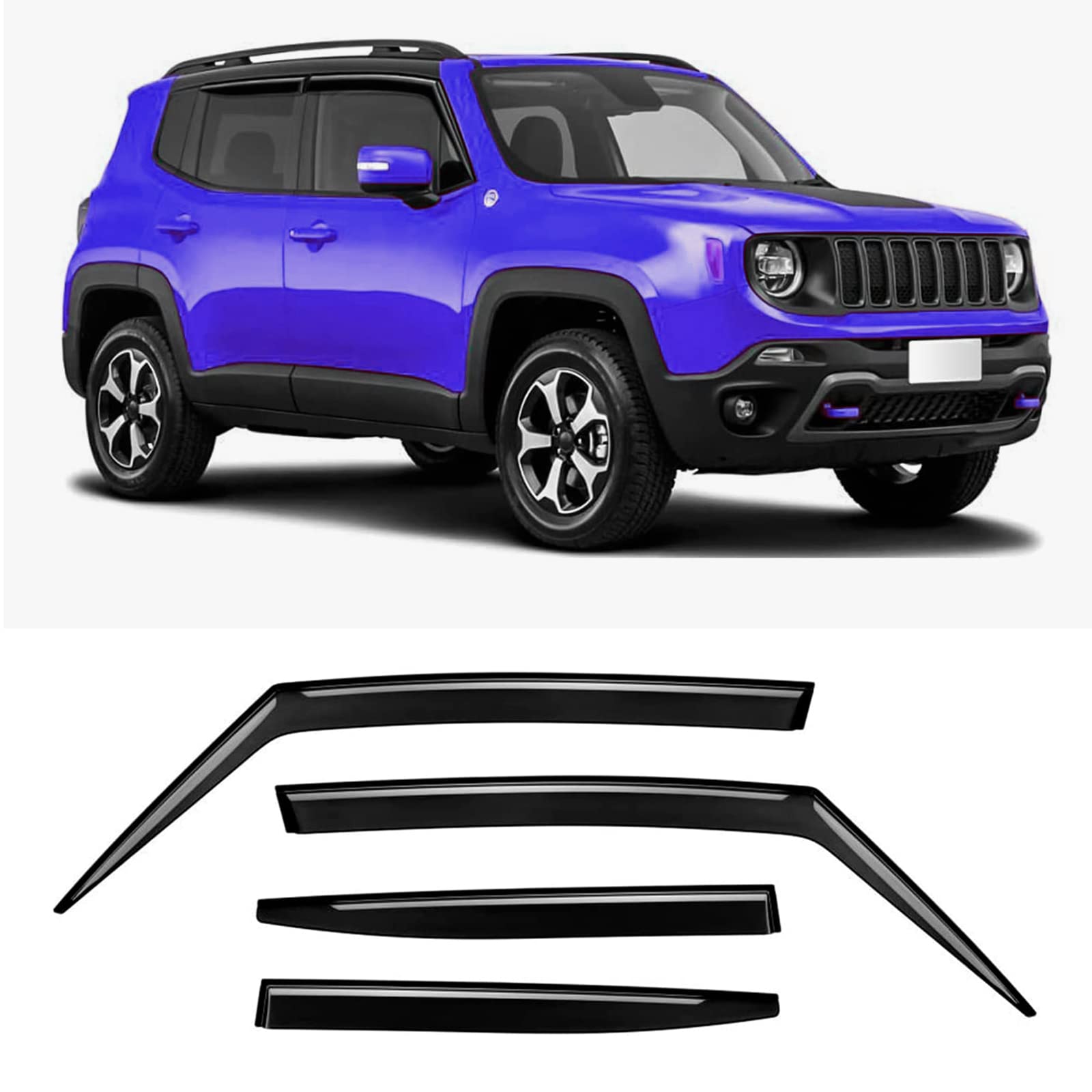Zzdsnj Rain Guard 4-Piece For 2015-2021 Jeep Renegade Windows Visor Shield Shade Smoke 94368