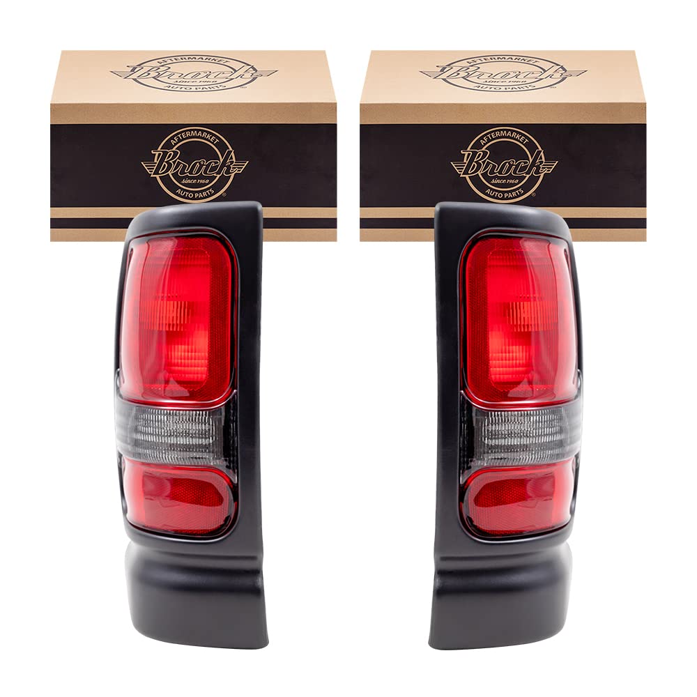 Brock Replacement Tail Lights Compatible With 1994-2001 1500 Pickup Truck 1994-2002 2500 3500 Set With Textured Black Bezels 550