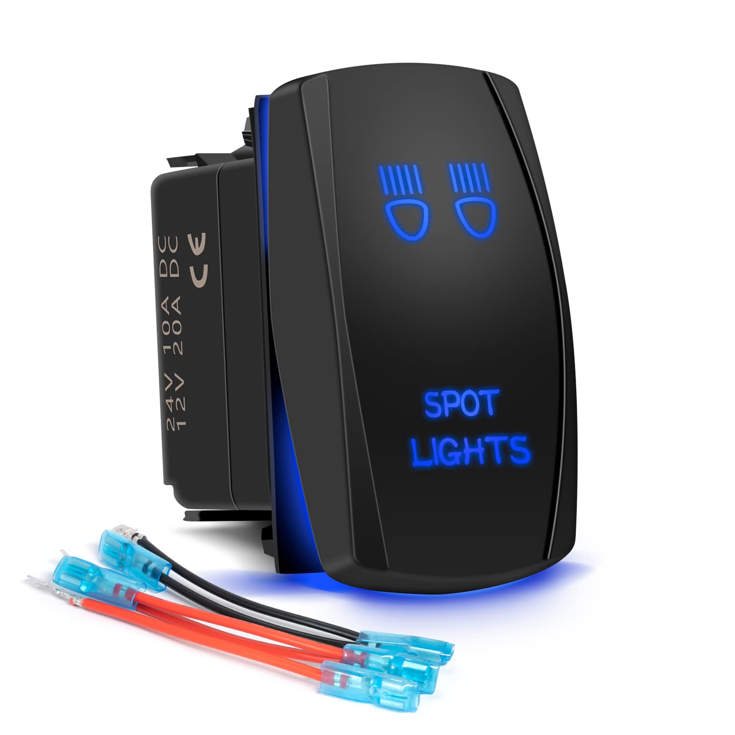 Spot Lights Rocker Switch 5Pin Laser On/Off Blue Led Light 20A/12V 10A/24V Toggle Switch With Jumper Wires Set For Automotive Bo