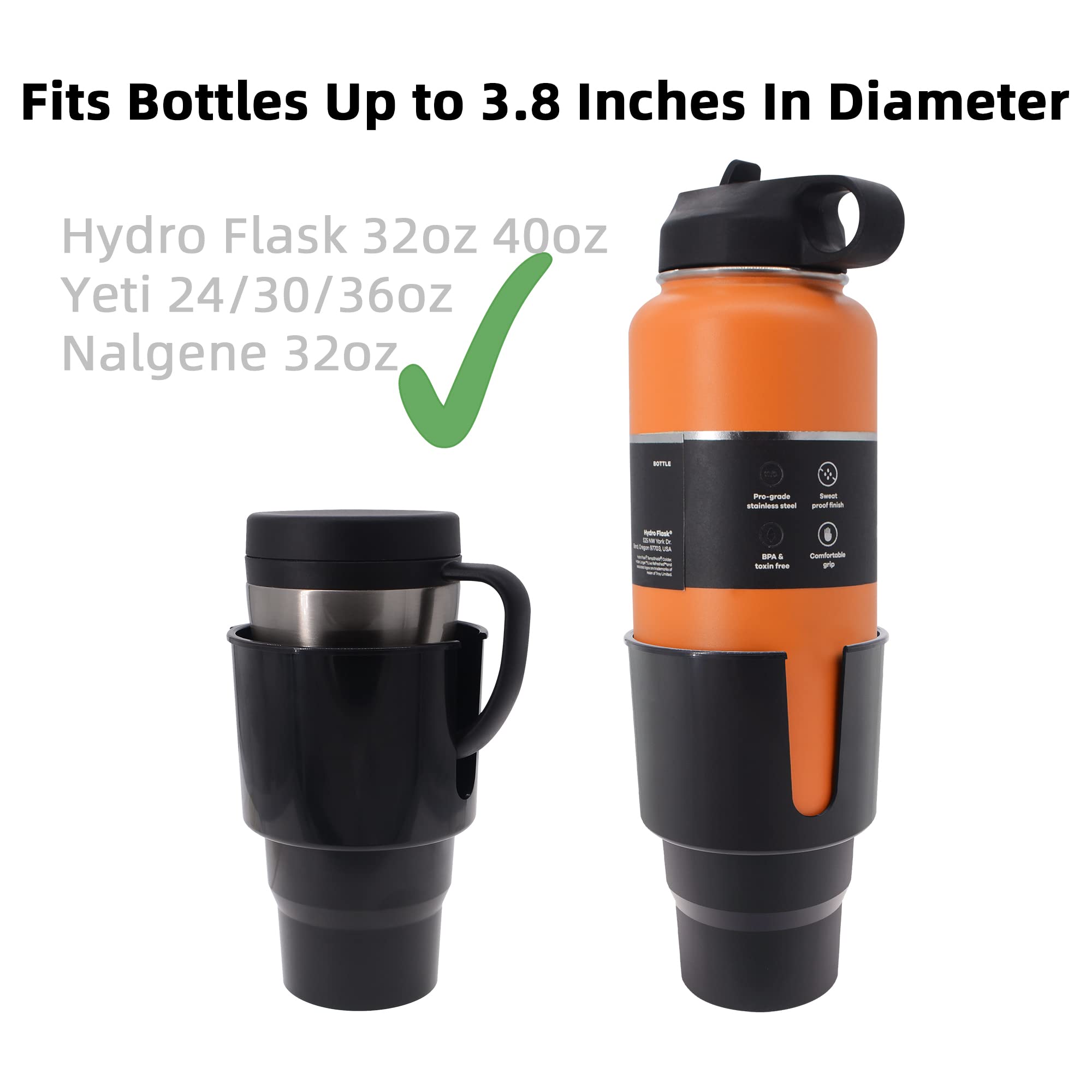 iSaddle Large Car Cup Holder Adapter Compatible with Hydro Flask 32oz 40oz 50/50 Flask, Yeti 24/30/36oz, Nalgene 32oz Coffee Mug