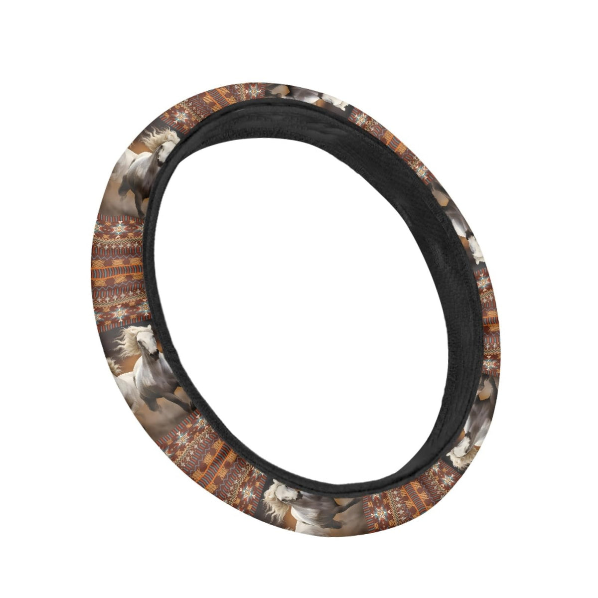 UNICEU Western Geometric Steering Wheel Cover, Horse Aztec Tribal Design Universal 15 inch Stretchy Auto Car Steering Wrap, Anti