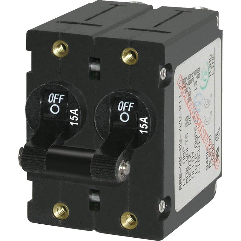 Blue Sea Systems A-Series Black Toggle Double Pole 15A Circuit Breaker