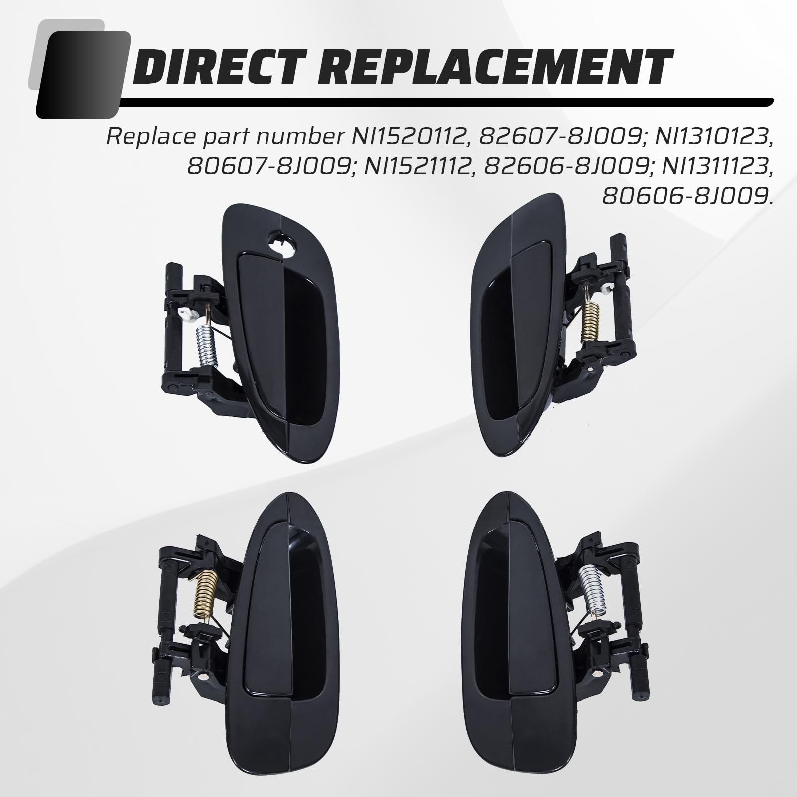 Ecotric Door Handle Smooth Black Exterior Outside Compatible With 2002-2006 Nissan Altima (Front Left & Right + Rear Left & Right)