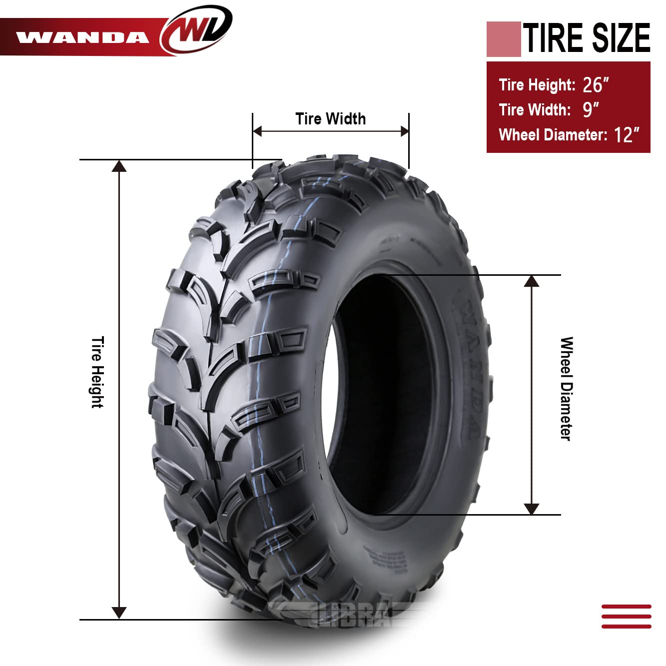 Wanda Set Of 2 Atv/Utv Tires 26X9-12 /6Pr P373-10259