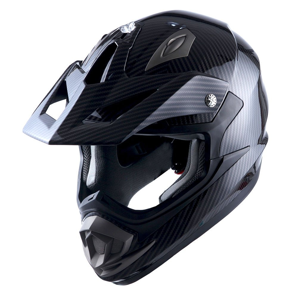 1Storm Adult Motocross Helmet Off Road Mx Bmx Atv Dirt Bike Mechanic + Motorcycle Bluetooth Headset: Carbon Fiber Black
