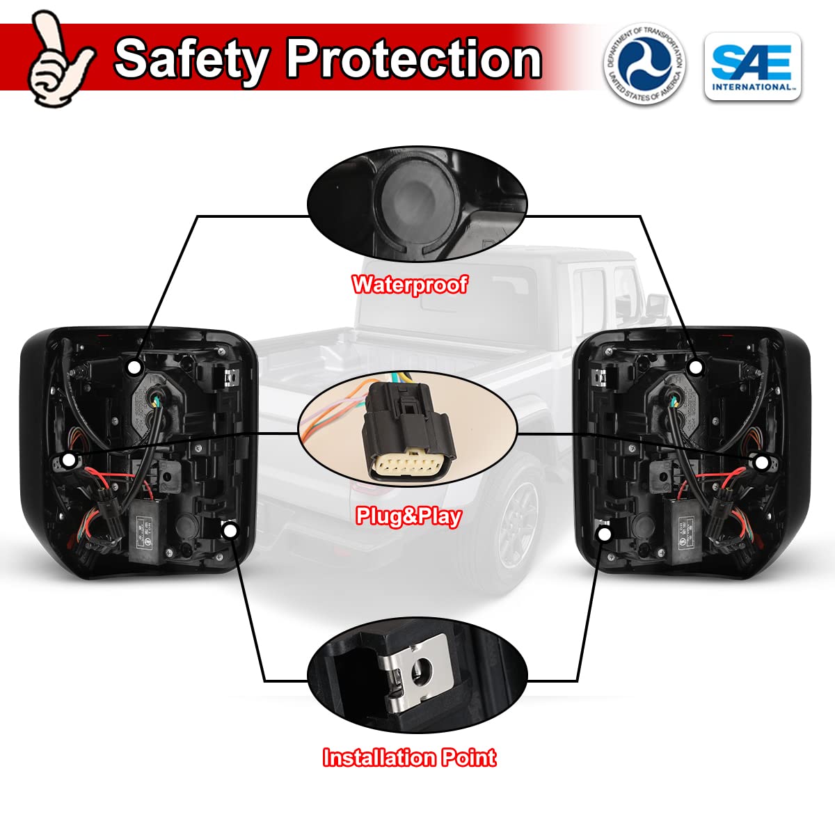 Nixon Offroad Tail Lights For Jeep Gladiator Jt 2018-2023 Tail Lamps Sequential Led Rear Lights Car Rear Lamps Assembly Replacement 1Pair (Matte Black Housing/Smoke Lens)