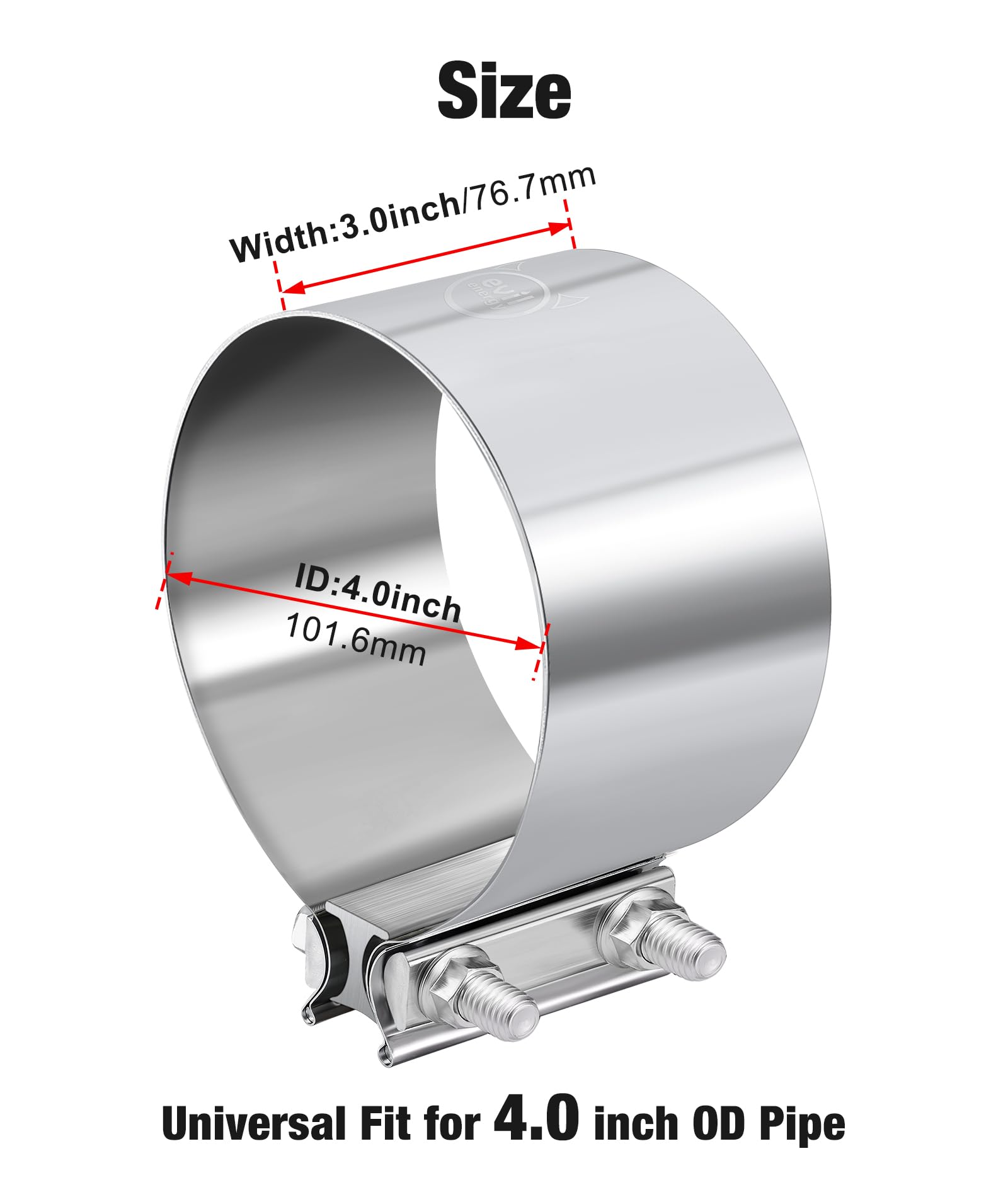 Evil Energy 4.0 Inch Exhaust Clamp,Butt Joint Band Clamp Sleeve Coupler Stainless Steel 2Pcs