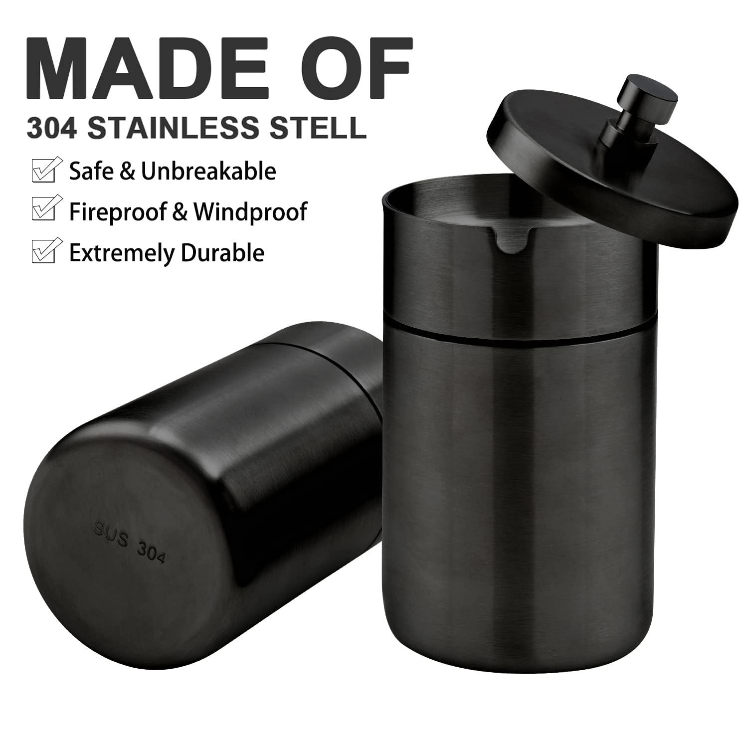 Car Ashtray With Lid Smell Proof Stainless Steel Auto Ashtrays Portable Smokeless Detachable Windproof Extinguished Butt Bucket