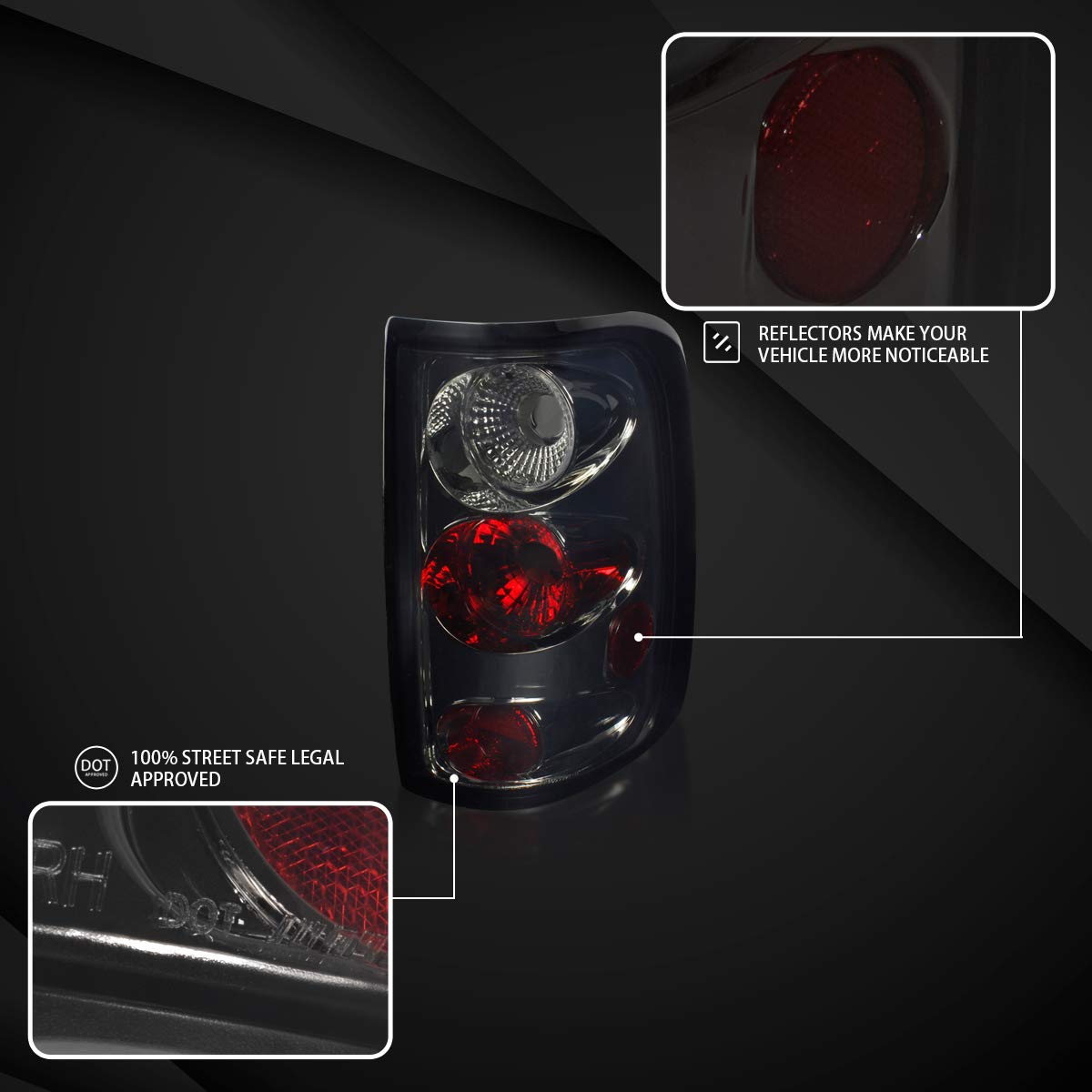 Autozensation Compatible with Ford F150 Styleside 2004-2008, Smoke Lens Tail Lights, L+R Pair Taillight Assembly