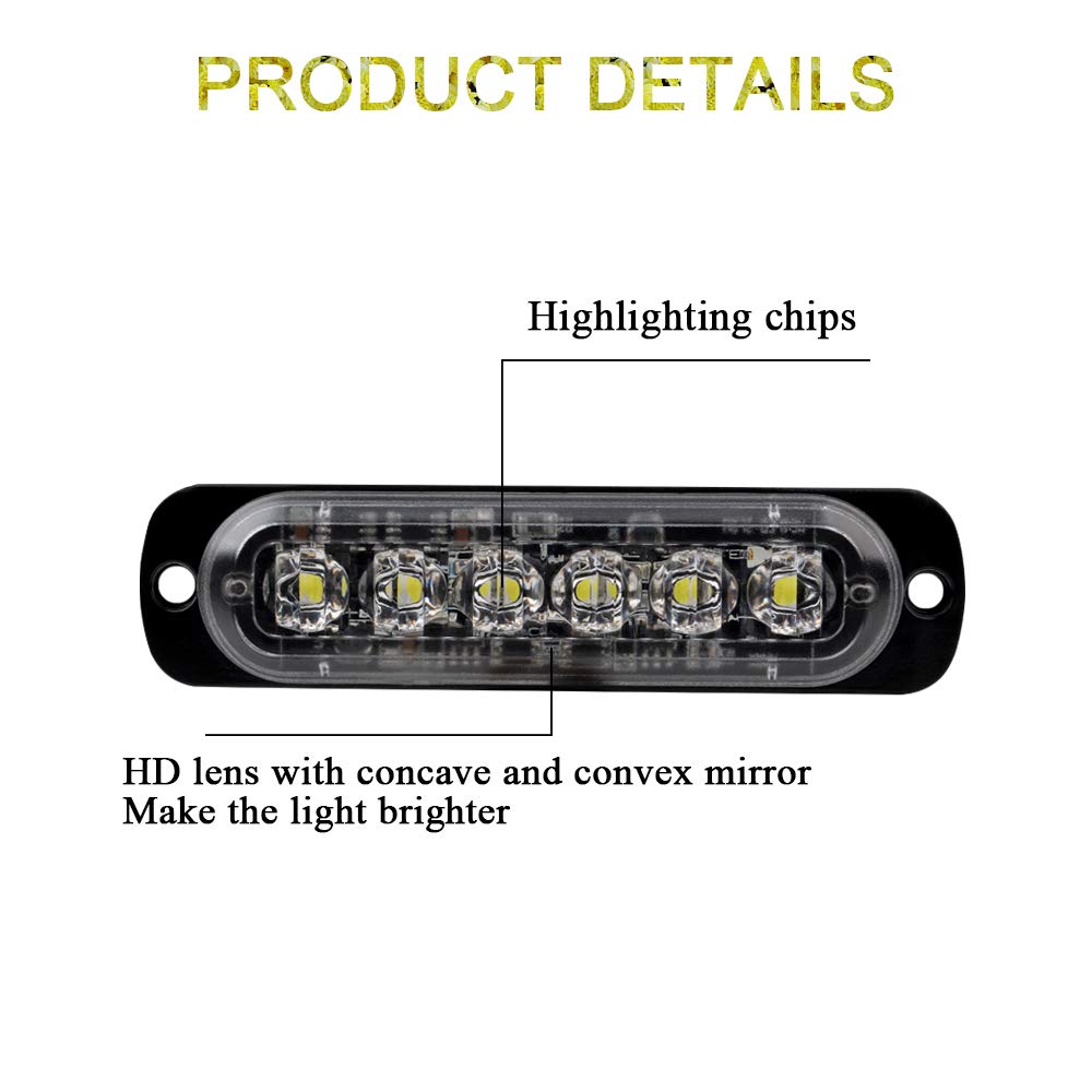 Sidaqi 4Pcs 12W 6-Led Surface Mount Emergency Beacon Hazard Warning Lights For Truck Car Vehicle Led Mini Grille Light Head Stro