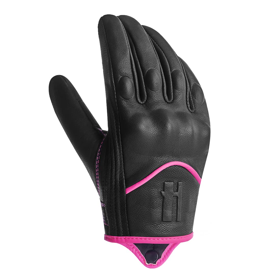 Harssidanzar Womens Full Finger Goatskin Leather Touchscreen Motorcycle Gloves Gl016,Pinkblack,Size Xl