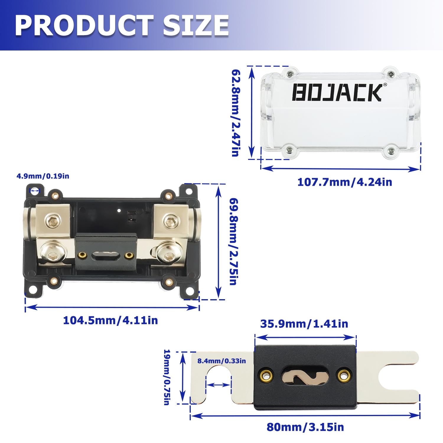 Bojack 0/2/4 Gauge Awg In-Line Anl Fuse Holder With 400 Amp Fuse No Wire Terminals Needed Inline Fuse Holder With Insulating Cov