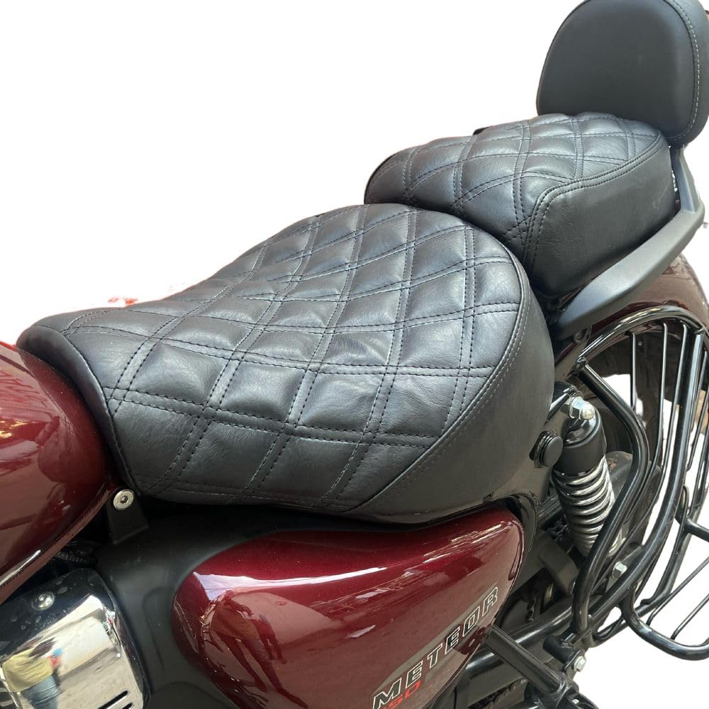 Sahara Seats Compatible with Meteor 350 /Fireball/Stellar/Supernova Diamond Cushion Seat Cover for Standard and Touring Seats(Bl