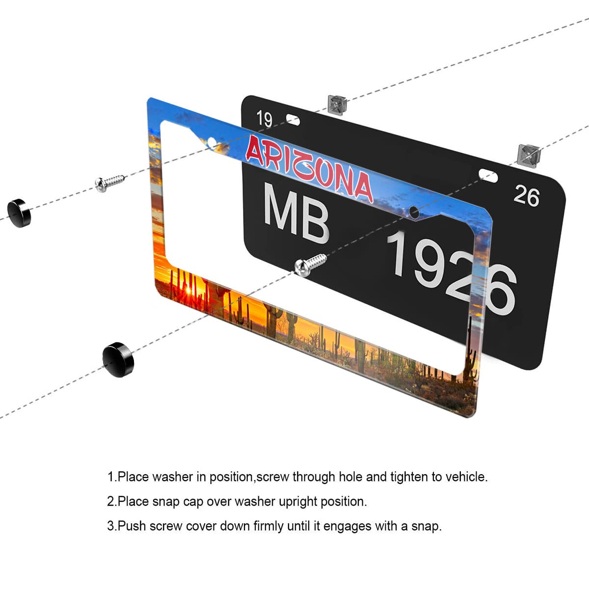 Arizona'S Sunset Desert Cactus License Plate Frame Stainless Steel Car Accessories Personalized License Plate Fits Standard U.S.