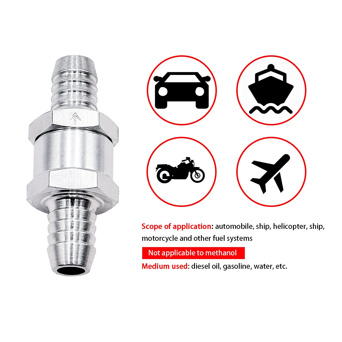 Mxuteuk 2Pcs 1/2 '' 12Mm Aluminium Silver Non Return One Way Check Valve With 4Pcs 10-16Mm Universal Adjustable Hose Clamps For