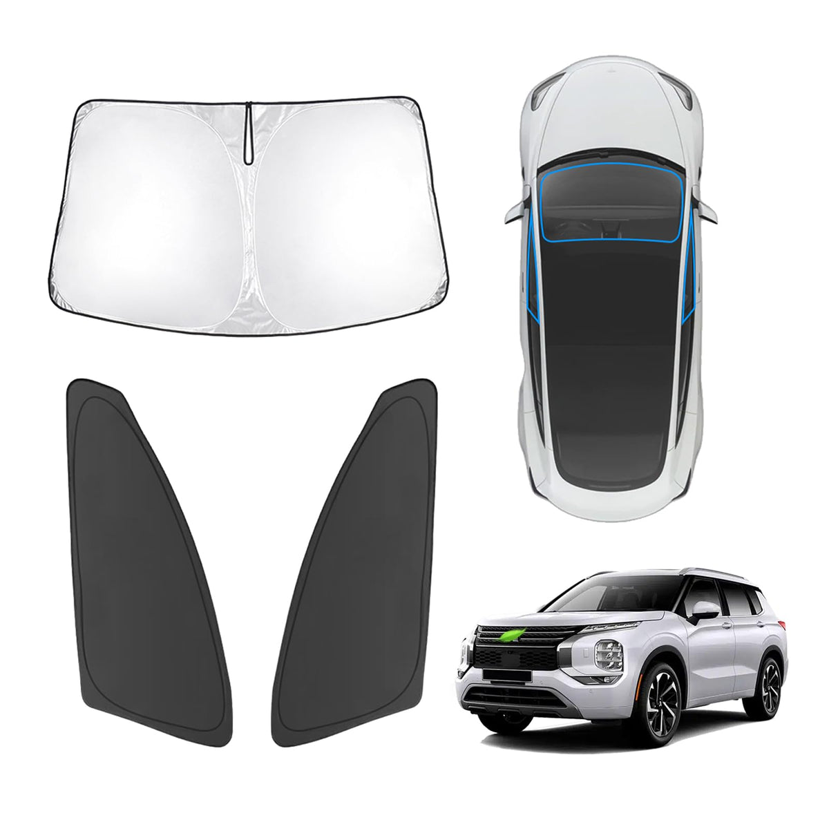 Karltys 3Pcs Windshield Sun Shade For 2022-2025 Mitsubishi Outlander (Not For Outlander Sport), Front And Side Window Sunshade C