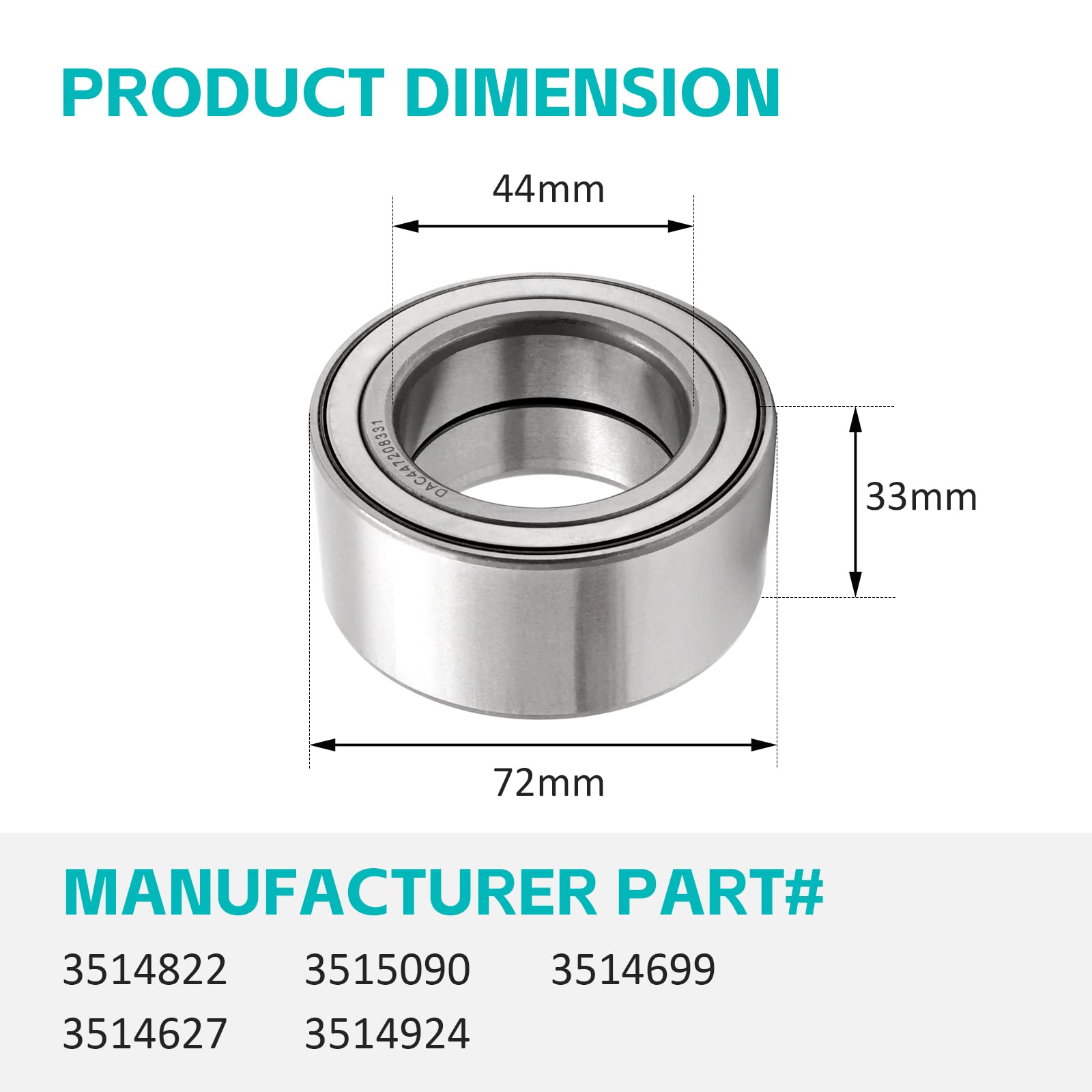 Wheel Bearings 44X72X33 Front & Rear Compatible With Polaris Rzr 1000 900 Pro Xp Turbo General 1000 Sportsman 1000 850 550 Scrambler 1000 850