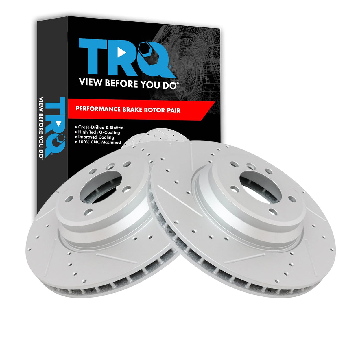 Trq Front Performance Brake Rotors Set Premium G-Coated Cross Drilled & Slotted Compatible With 2009-2011 Bmw 335D 2007-2013 335