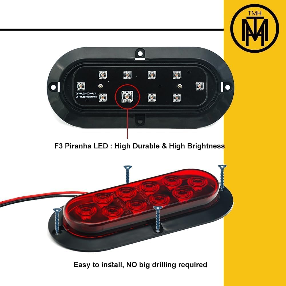 Tmh 6'' Oval Red Led Trailer Tail Light Surface Mount 10 Led Waterproof Stop Brake Turn Trailer Lights For Truck Rv Bus Lorry Lo